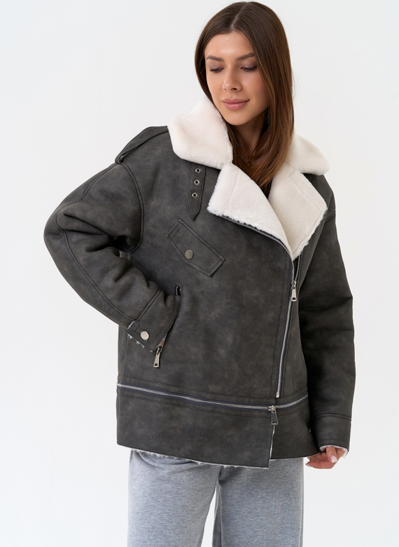 Женская дубленка трансформер из эко замши