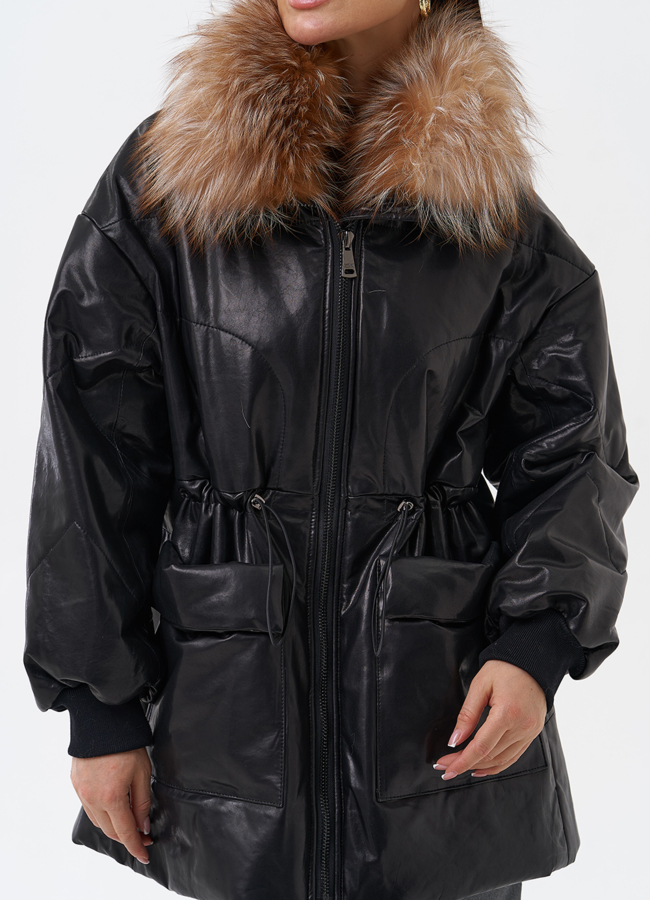 Кожаный пуховик с мехом модель № 29404 в рассрочку
