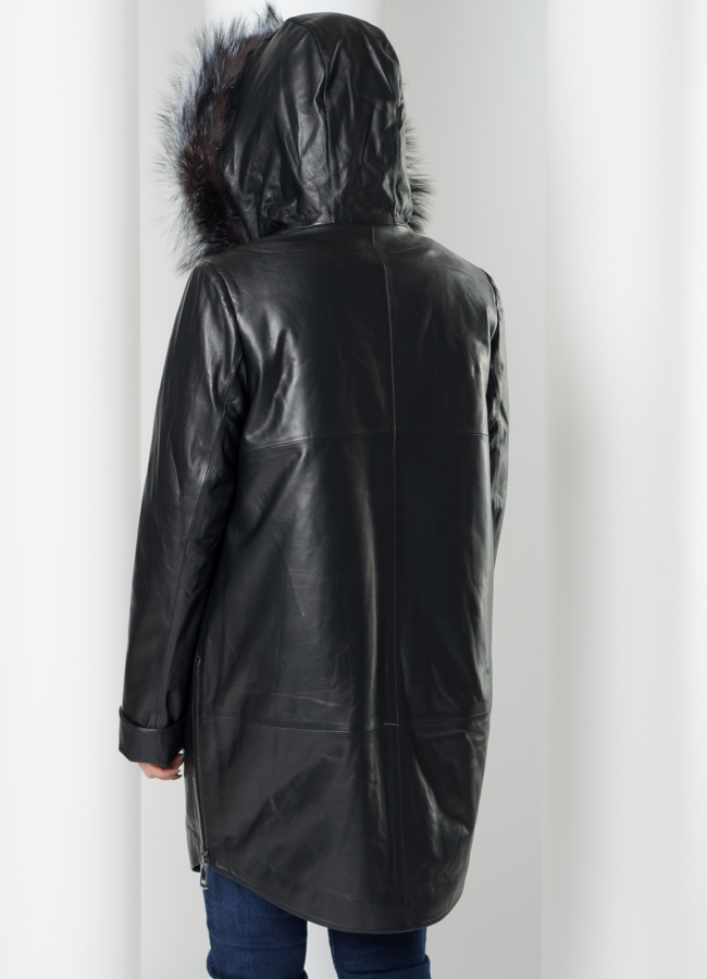 Утепленное полупальто из натуральной кожи с капюшоном  модель № 20201 универмаг малина