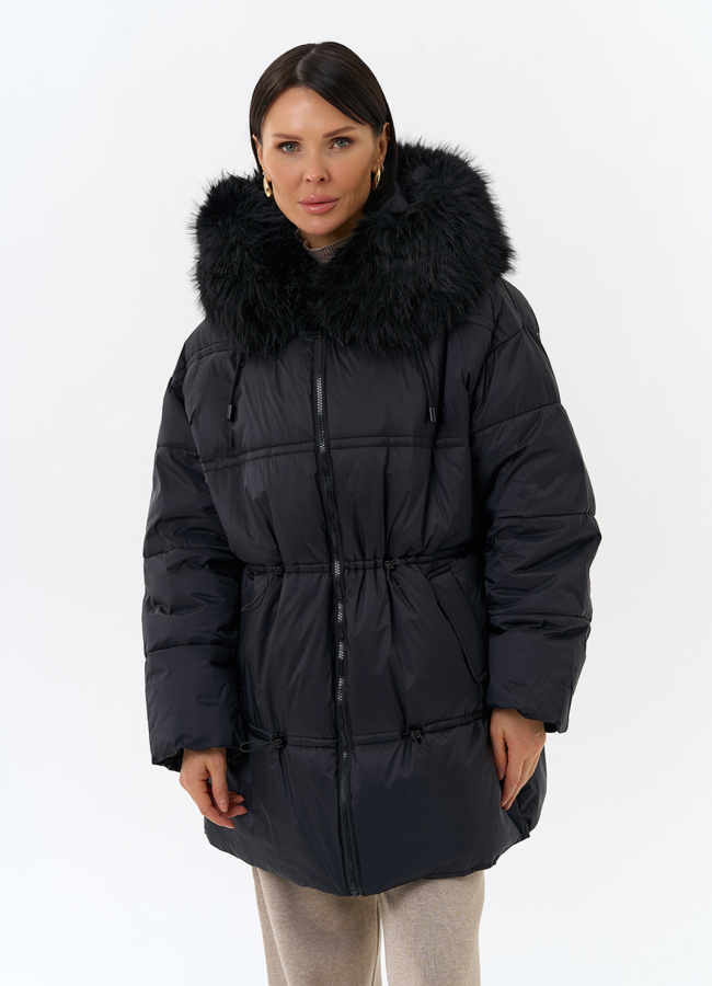 Женский пуховик с отделкой из искусственного меха модель № 31959 универмаг малина