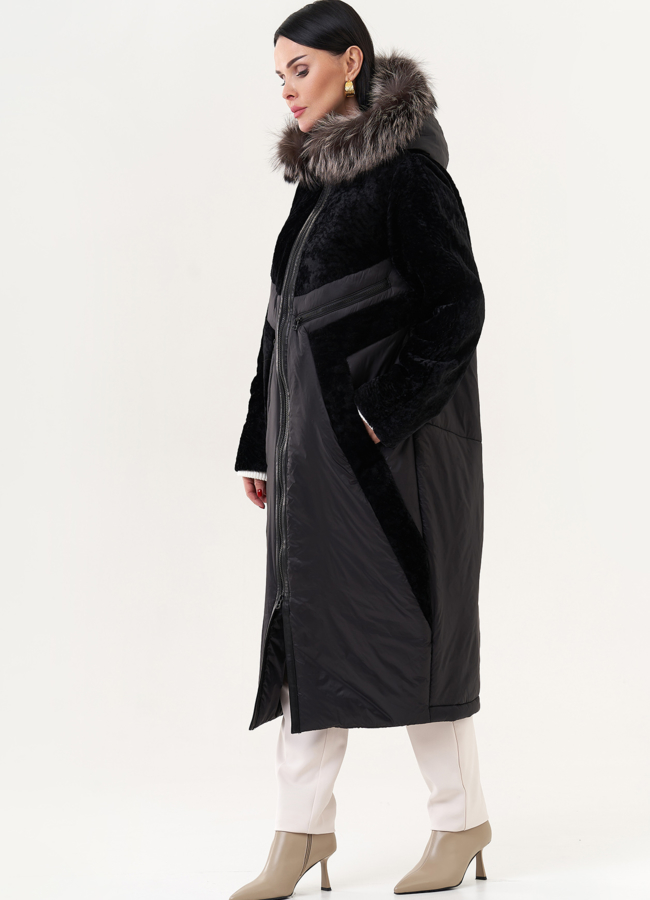 Комбинированный пуховик с овчиной модель № 26912 в кредит