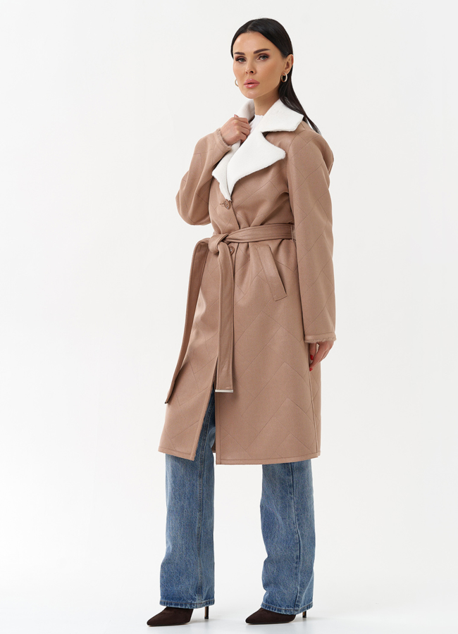 Пальто женское из эко замши с английским воротником модель № 29981 универмаг малина