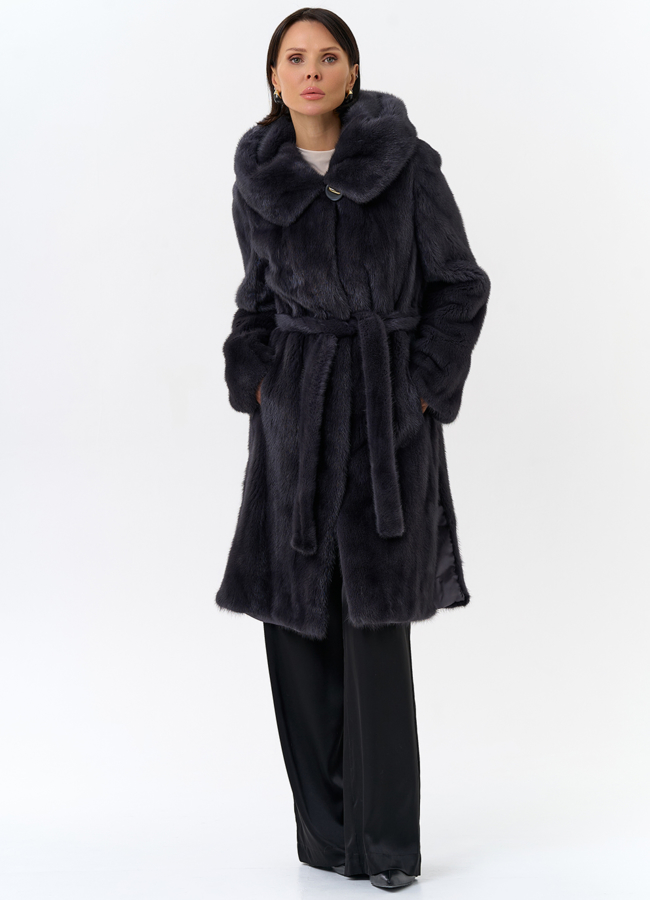 Норковая шуба с поясом модель № 31158 универмаг малина