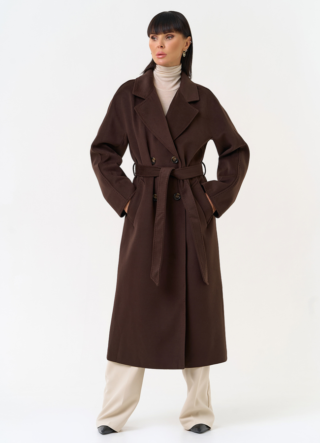 Женское двубортное пальто с поясом модель № 31555 в рассрочку