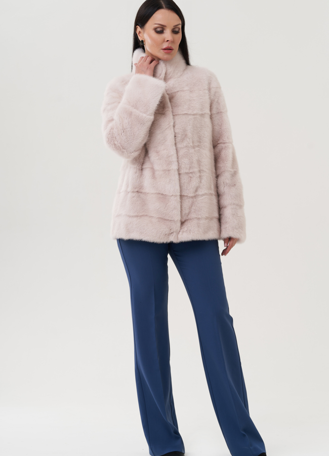 фото Шуба из меха норки бежевого цвета модель № 25393