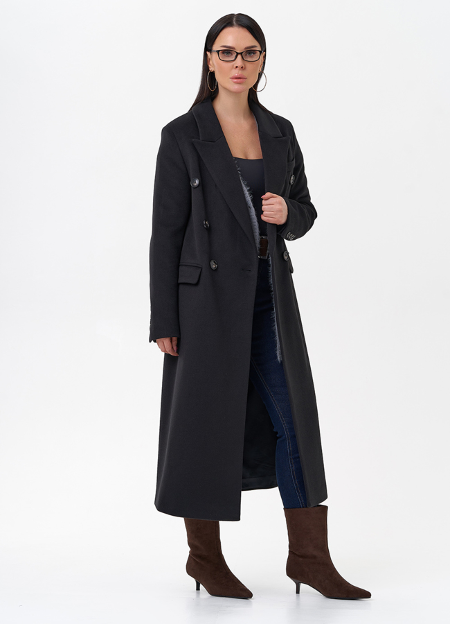 Длинное двубортное пальто с английским воротником модель № 29543 универмаг малина