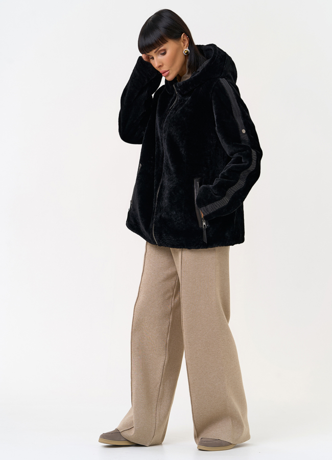 Женская двухсторонняя дубленка с капюшоном модель № 31482 универмаг малина