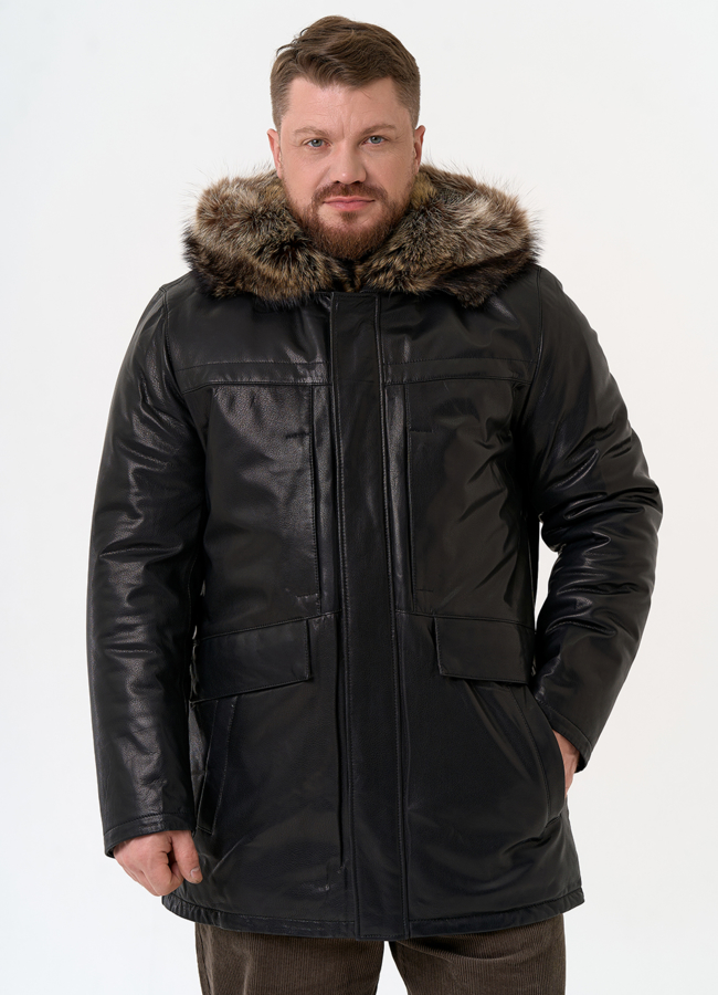 фото Мужская куртка с капюшоном на мехе из волка модель № 31780