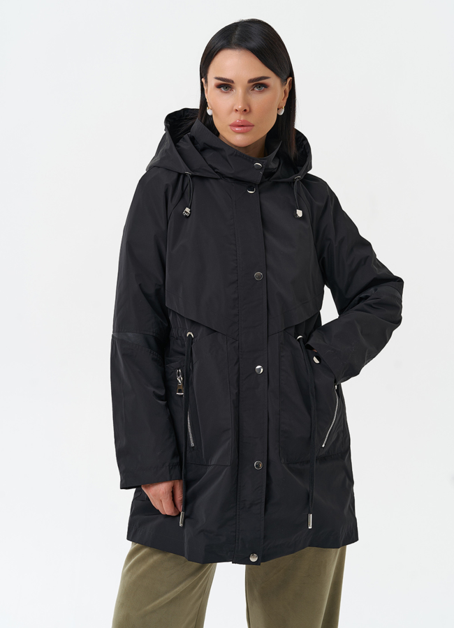 Плащ женский с капюшоном модель № 30040 меха малина