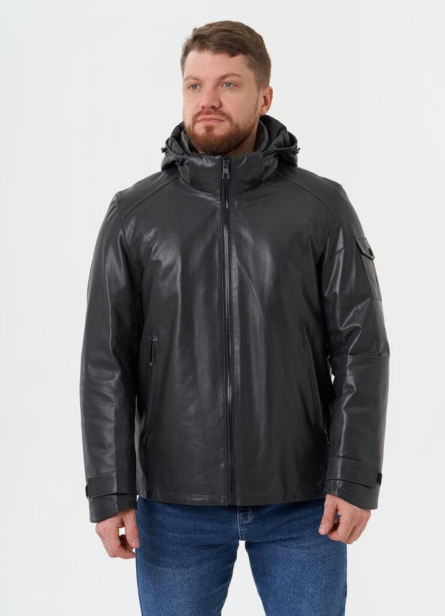 Куртка из натуральной кожи с капюшоном модель № 28581 универмаг малина