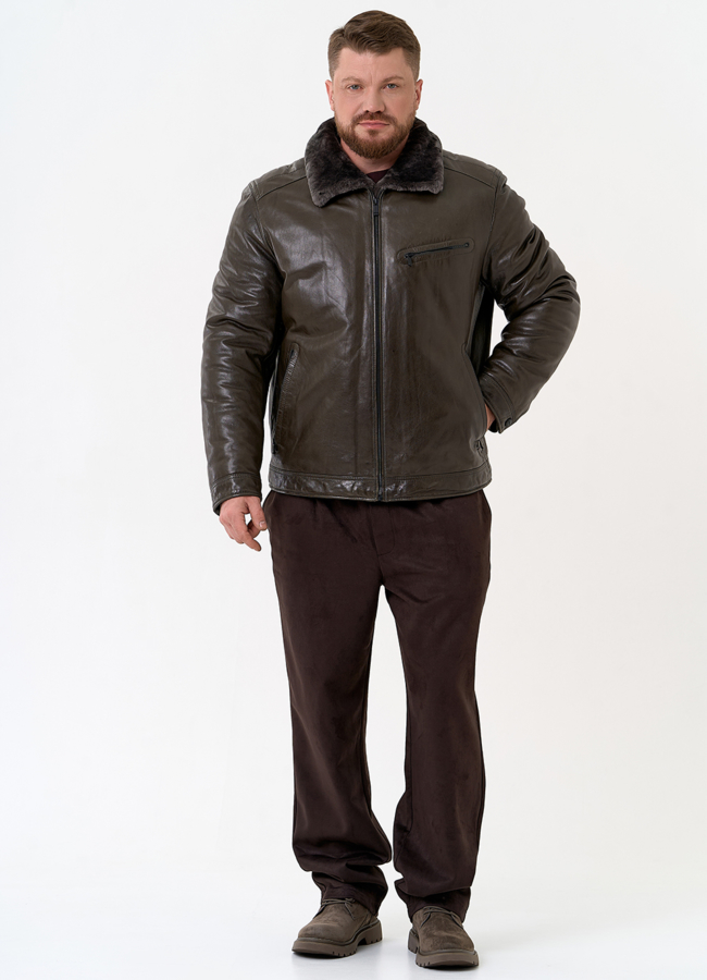 фото Куртка из натуральной кожи с отделкой из овчины модель № 28948