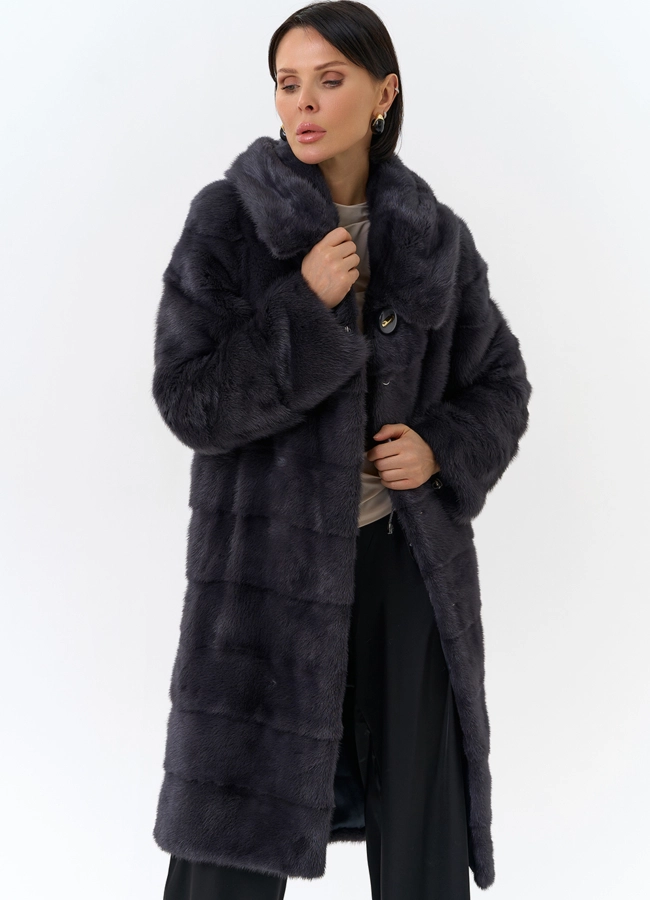 Норковая шуба в цвете графит с капюшоном  модель № 24954 универмаг малина фото