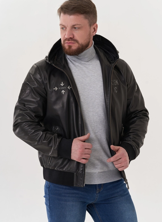 Мужская кожаная куртка "бомбер"