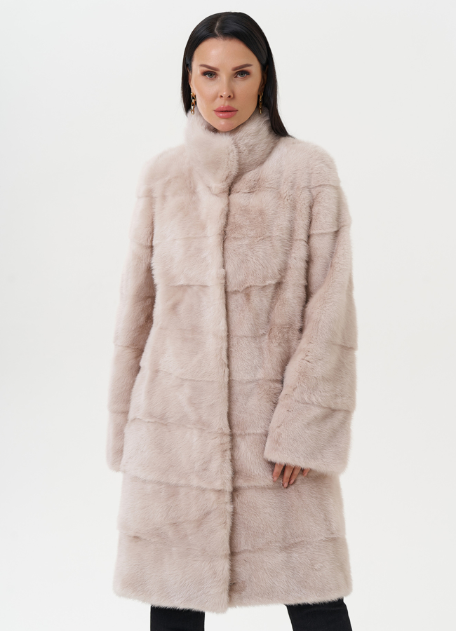 Светлая норковая шуба с воротником стойкой модель № 25399 меха малина