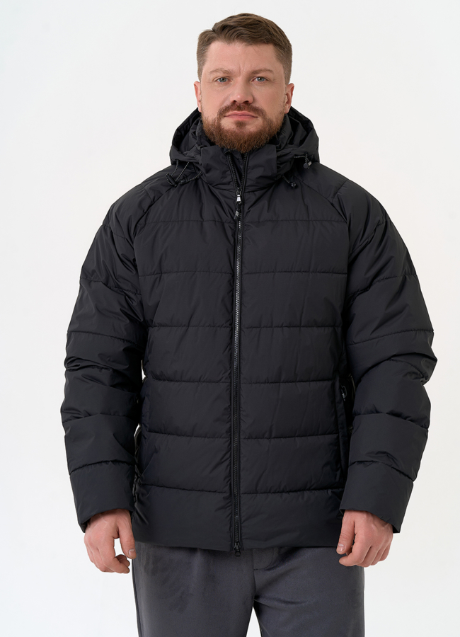 Мужской пуховик с капюшоном модель № 31459 меха малина