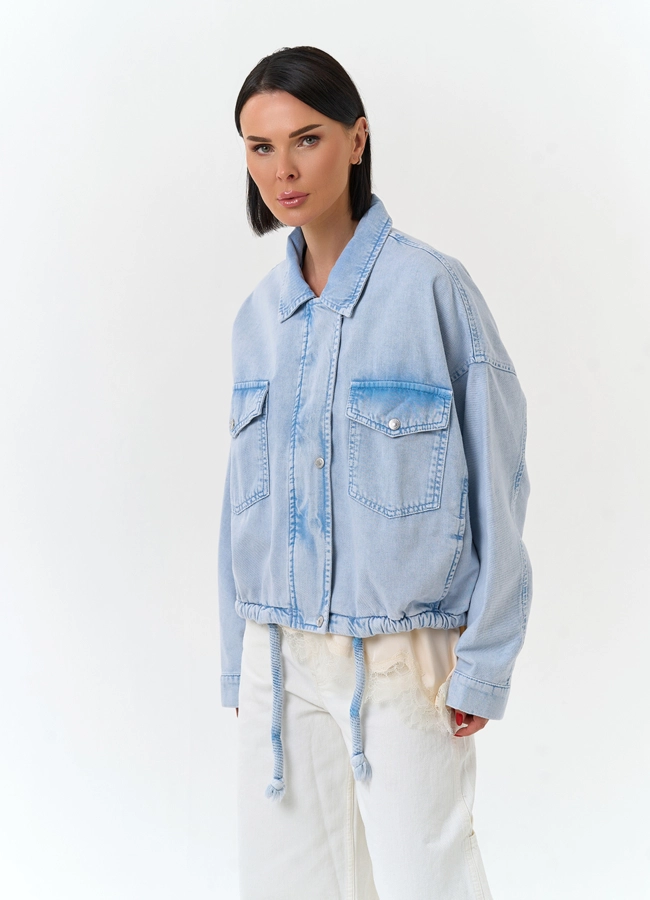 Женская объемная джинсовая куртка  модель № 33128 универмаг малина