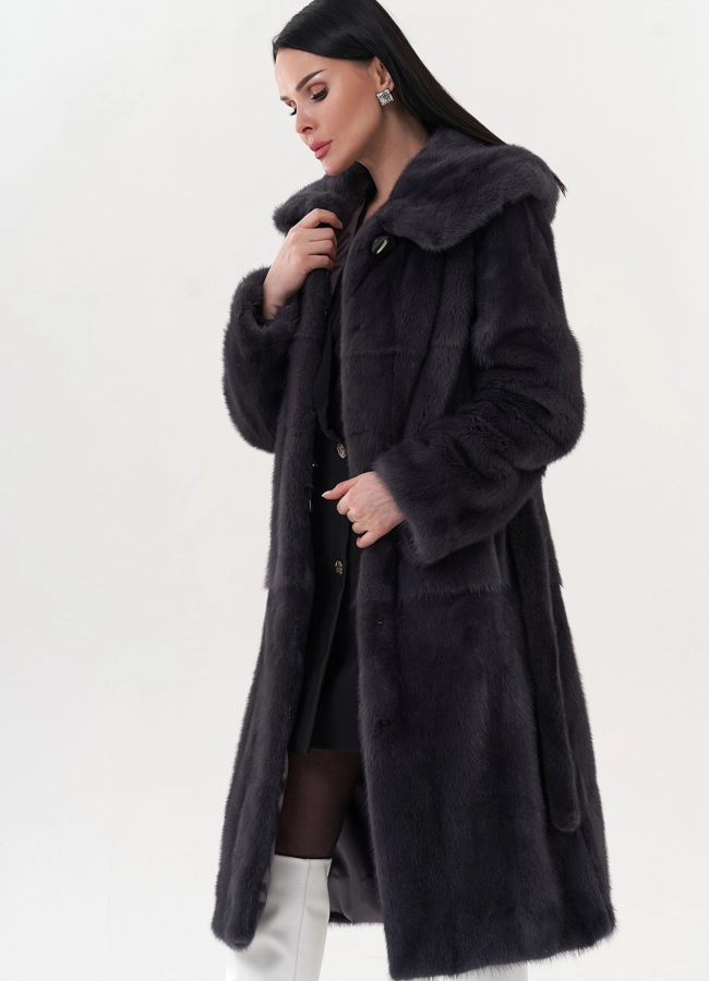 Шуба из норки с капюшоном модель № 26695 универмаг малина