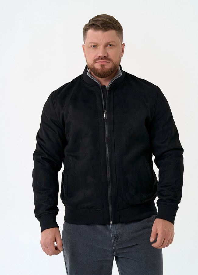 Мужская куртка бомбер из эко замши модель № 30293 меха малина