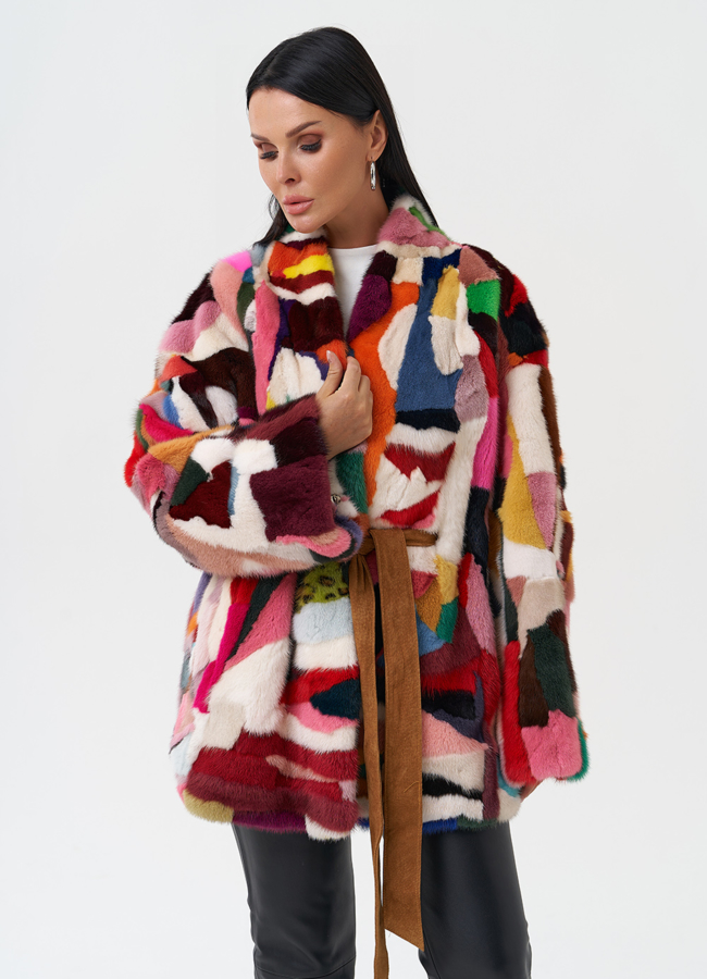 Яркая шуба из меха норки модель № 27622 универмаг малина