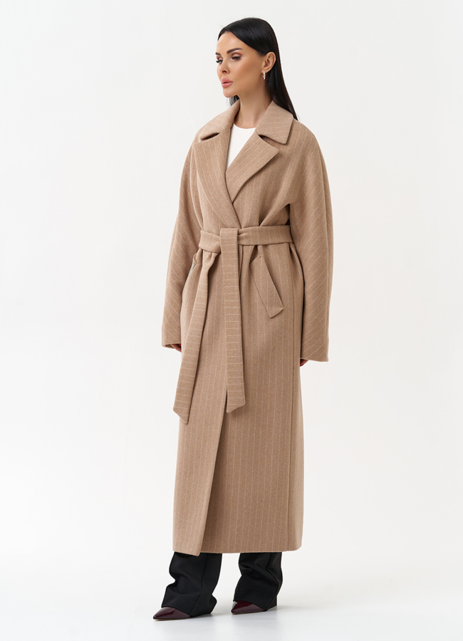 Длинное женское пальто с поясом модель № 29895 в рассрочку