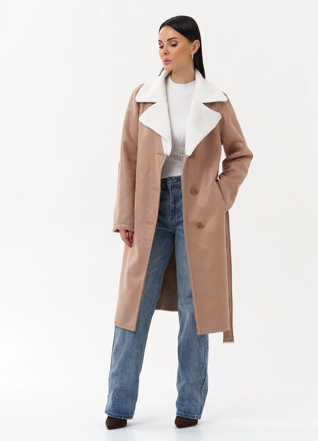 Пальто женское из эко замши с английским воротником модель № 29981 универмаг малина