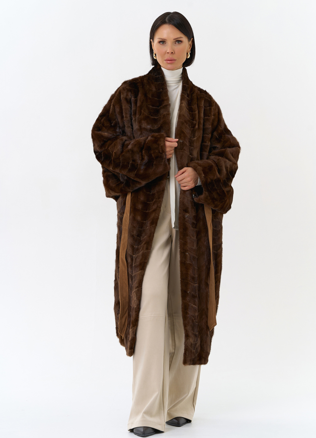 Шуба из меха норки с поясом модель № 31184 универмаг малина