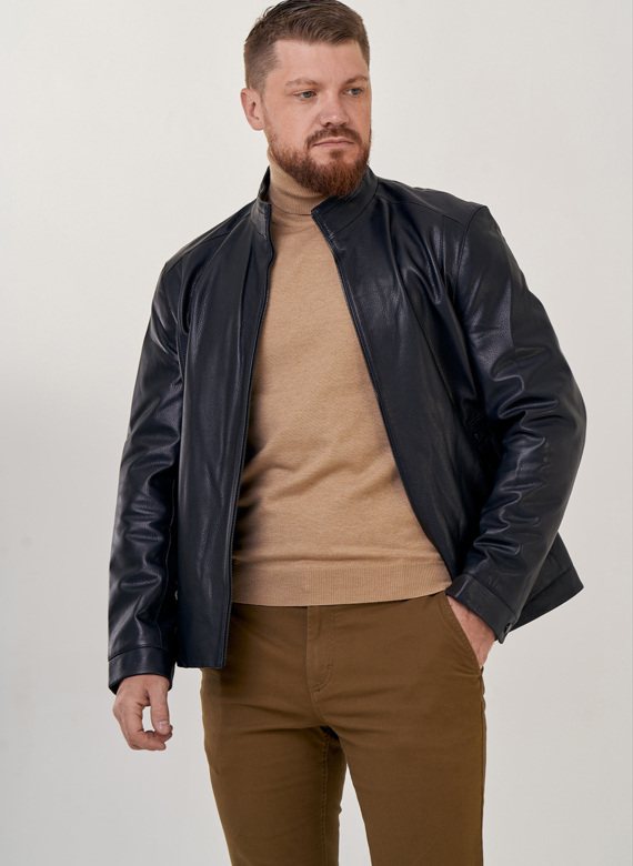 Куртка мужская из натуральной кожи с воротником стойкой 