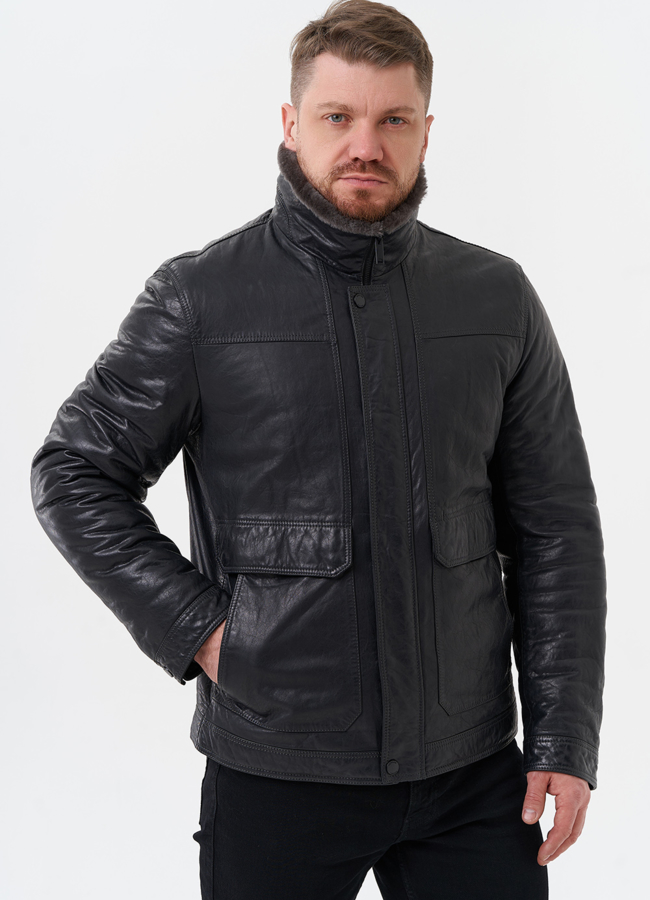 Куртка из натуральной кожи с отделкой из мутона модель № 28949 универмаг малина