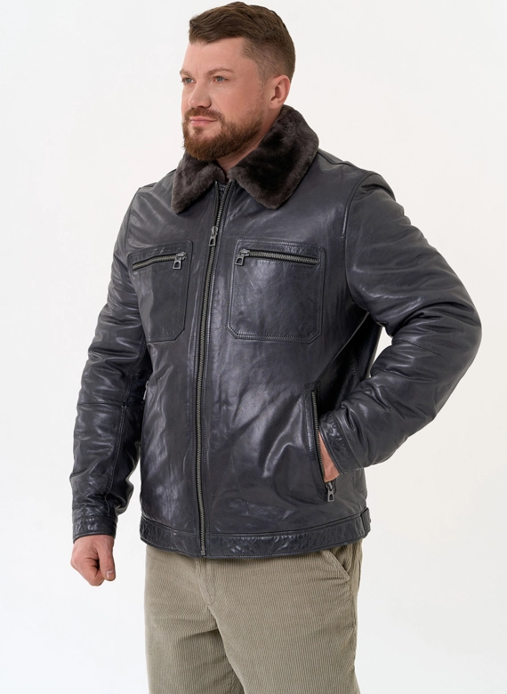 Куртка из натуральной кожи с отделкой из овчины