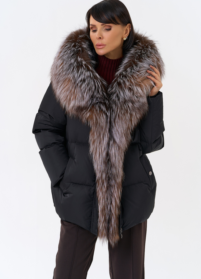 Женский пуховик с отделкой из меха блюфрост модель № 29488 в кредит