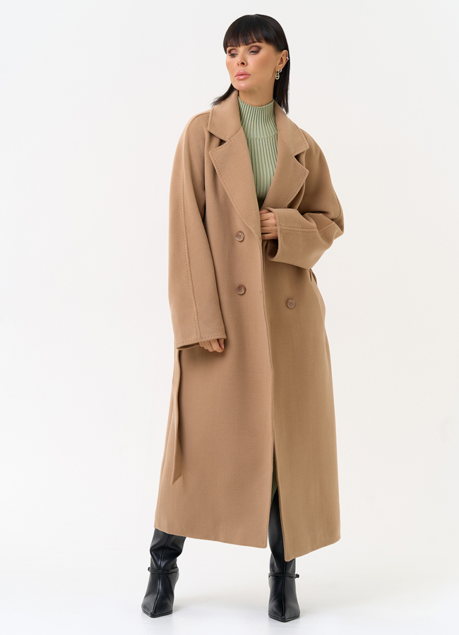 Женское двубортное пальто с поясом модель № 31556 универмаг малина