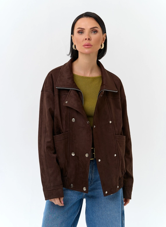 Женская утепленная куртка бомбер из эко замши