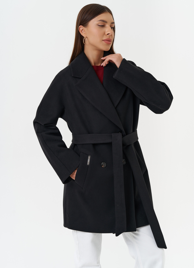 фото Двубортное пальто с английским воротником модель № 28090