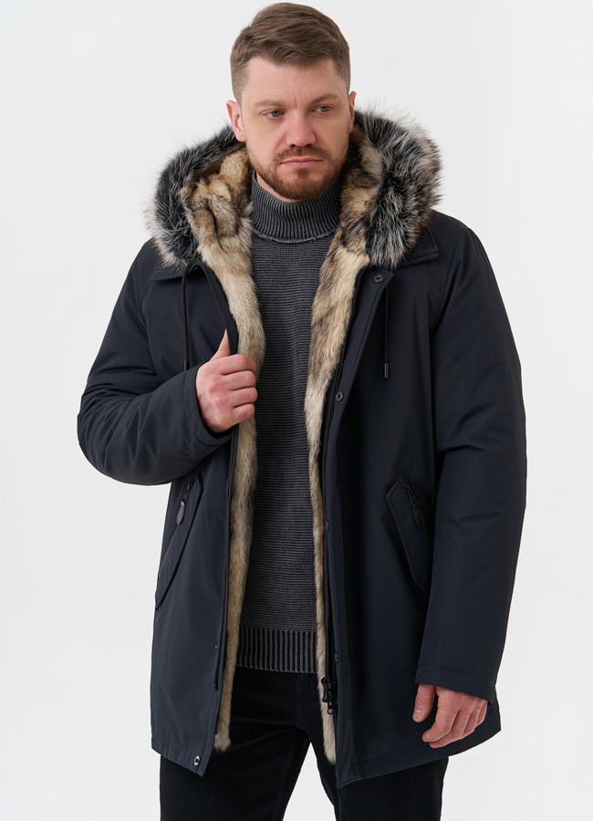 Парка мужская на мехе из волка модель № 29070 меха малина